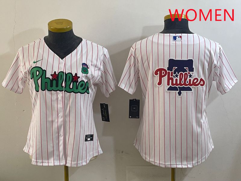 Women Philadelphia Phillies Blank White Stripe Second generation joint name 2025 Nike MLB Jersey style 4